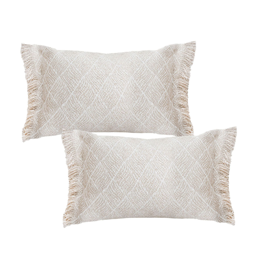 SOGA 2X 35cm Rectangular Natural Woven Diamond Pattern Fringe Trim Throw Pillow $ 140.00
