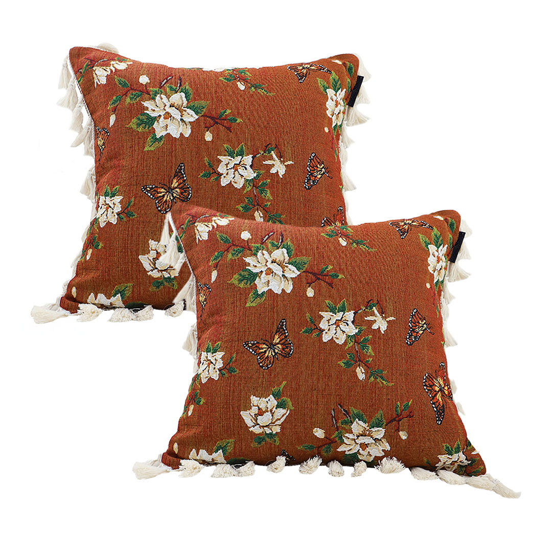 SOGA 2X 45cm French Vintage Butterfly and Flower Tassel with Caramel Color Throw Pillow $ 107.90