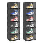 SOGA 2X 6 Tier Black Portable Shoe Organiser Sneaker Footwear Folding Plastic Bin Stackable Storage Box with Magnetic Door