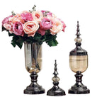 SOGA 2 x Clear Glass Flower Vase with Lid and Pink Flower Filler Vase Black Set $ 166.90