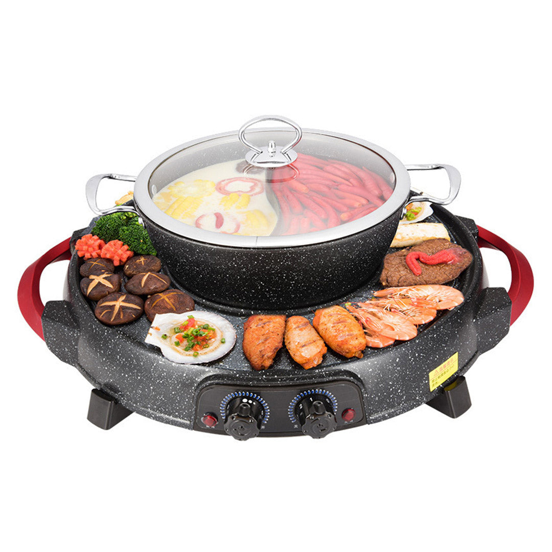 SOGA 2 in 1 Electric Stone Coated Grill Plate Steamboat Two Division Hotpot $ 199.90