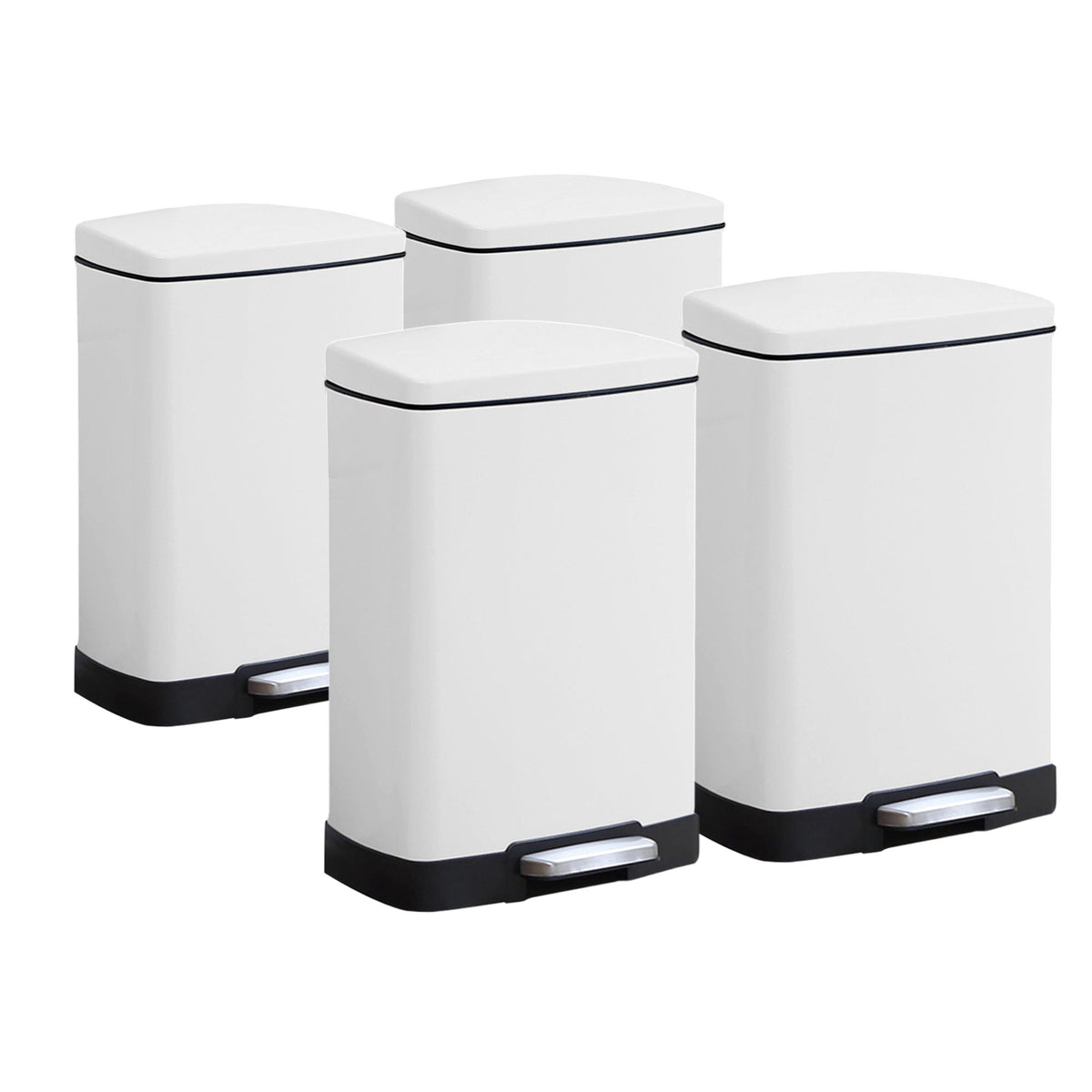 SOGA 4X Foot Pedal Stainless Steel Rubbish Recycling Garbage Waste Trash Bin Rectangular Shape 12L White $ 337.50
