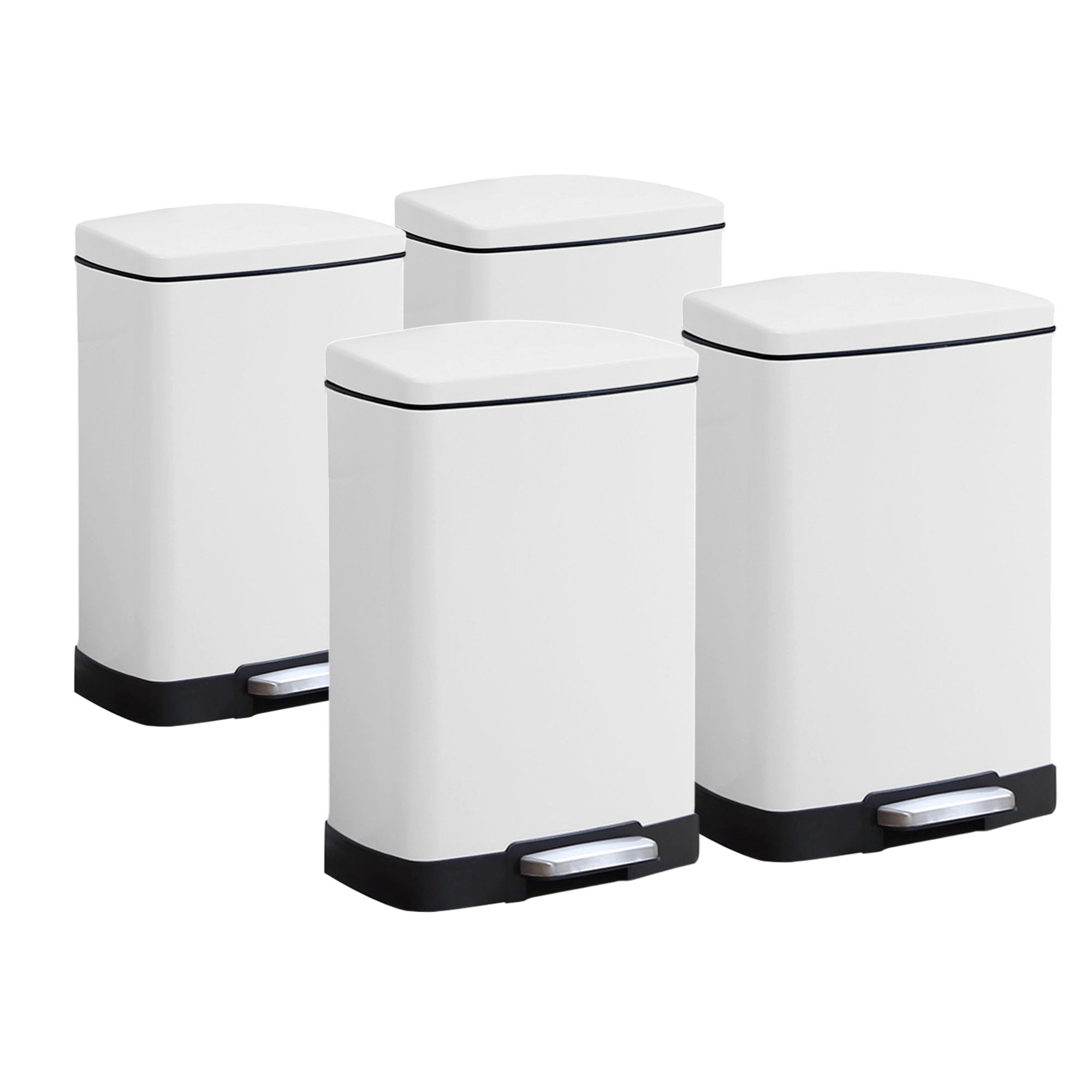 SOGA 4X Foot Pedal Stainless Steel Rubbish Recycling Garbage Waste Trash Bin Rectangular Shape 12L White $ 337.50