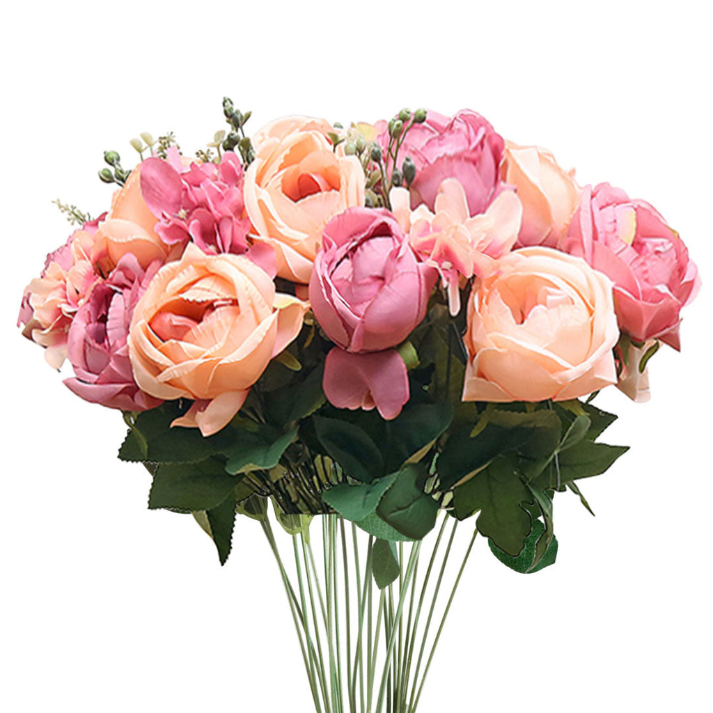 SOGA 3pcs Artificial Silk with 15 Heads Flower Fake Rose Bouquet Table Decor Pink $ 55.50