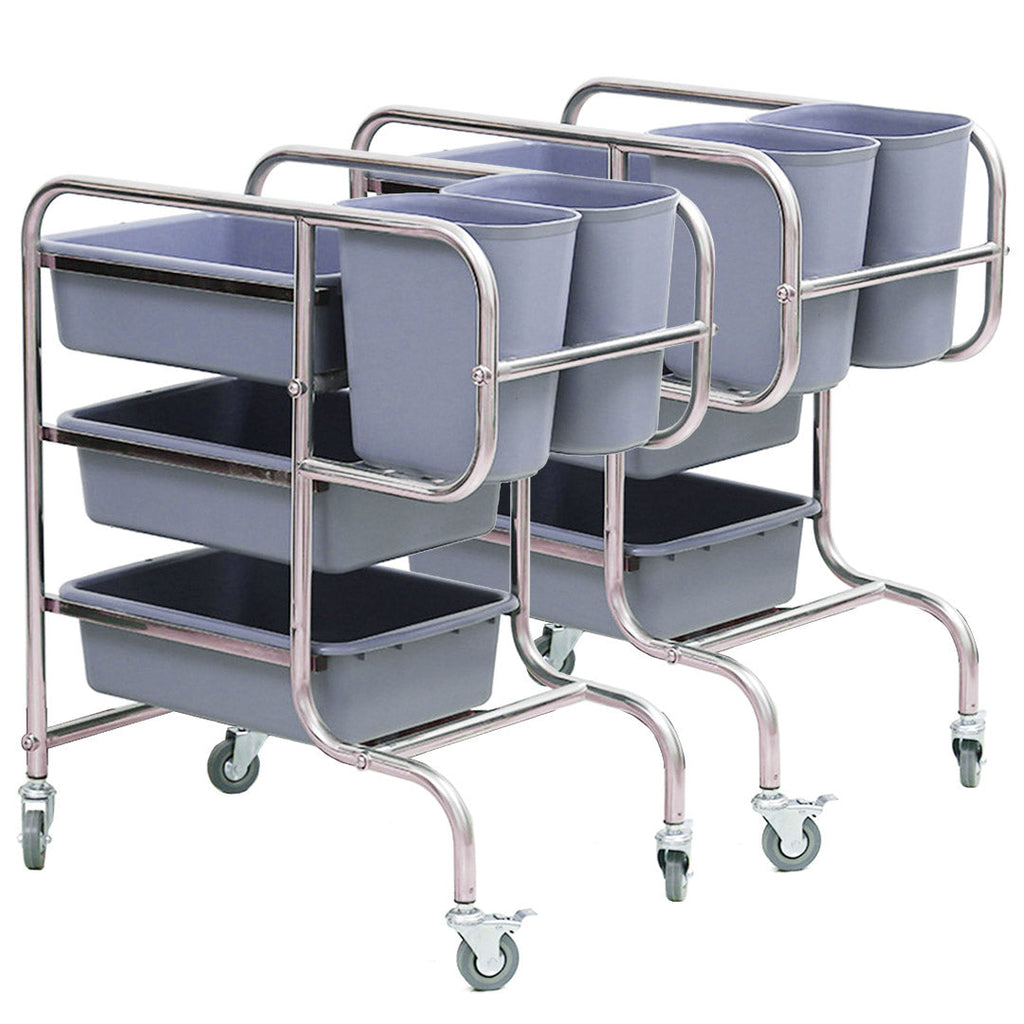 SOGA 2X 3 Tier Food Trolley Food Waste Cart Five Buckets Kitchen Food Utility 80x43x89cm Round $ 420.90