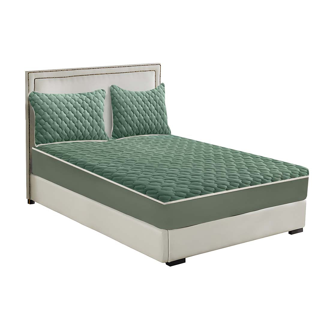 SOGA Green 183cm Wide Mattress Cover Thick Quilted Fleece Stretchable Clover Design Bed Spread Sheet Protector with Pillow Covers $ 137.90