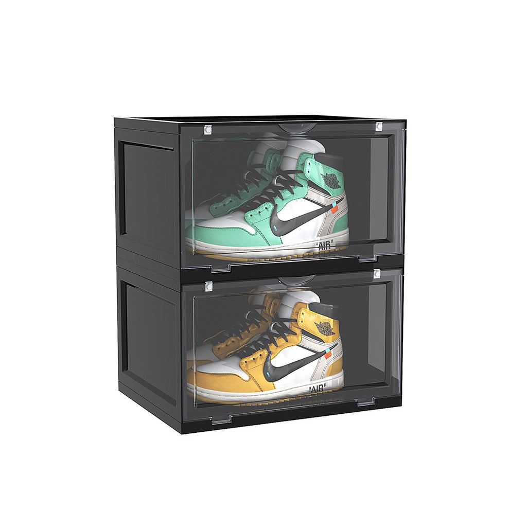 SOGA 2 Tier Black Portable Shoe Organiser Sneaker Footwear Folding Plastic Bin Stackable Storage Box with Magnetic Door $ 65.50