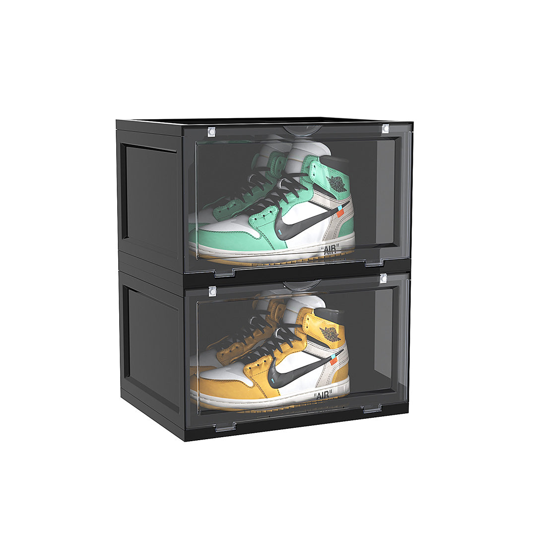 SOGA 2 Tier Black Portable Shoe Organiser Sneaker Footwear Folding Plastic Bin Stackable Storage Box with Magnetic Door $ 65.50