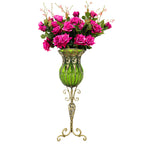 SOGA 85cm Green Glass Tall Floor Vase and 12pcs Dark Pink Artificial Fake Flower Set $ 511.50