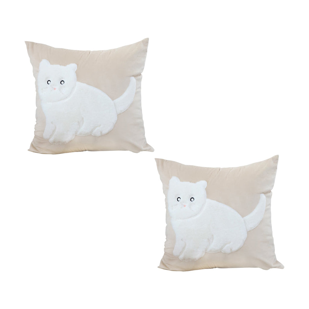 SOGA 2X 45cm Throw Pillow Light Tan Square Cushion with Soft White Cat Design Decorative Home Decor $ 90.90
