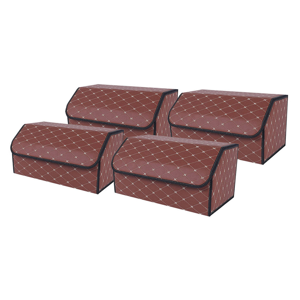 SOGA 4X Leather Car Boot Collapsible Foldable Trunk Cargo Organizer Portable Storage Box Coffee/Gold Stitch Large $ 181.90