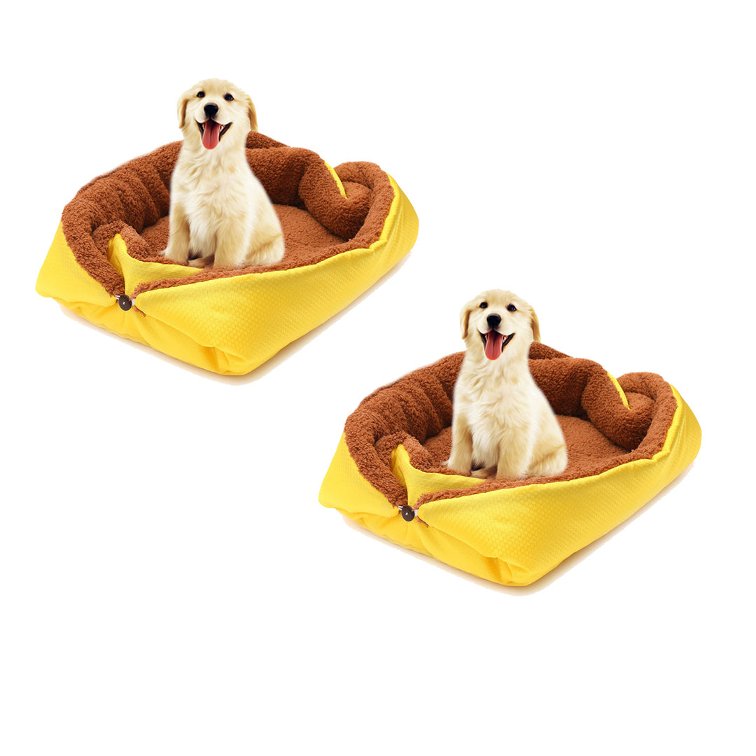 SOGA 2X Yellow Dual-purpose Cushion Nest Cat Dog Bed Warm Plush Kennel Mat Pet Home Travel Essentials $ 68.90