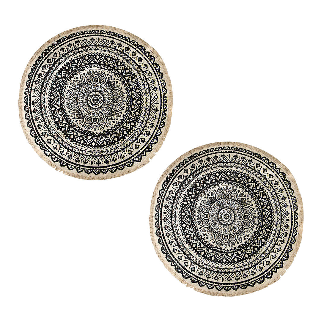 SOGA 2X Black Carpet Soft Linen Bohemian Non-Slip Floor Retro Minimalist Round Rug Home Decor with Tassels $ 107.90