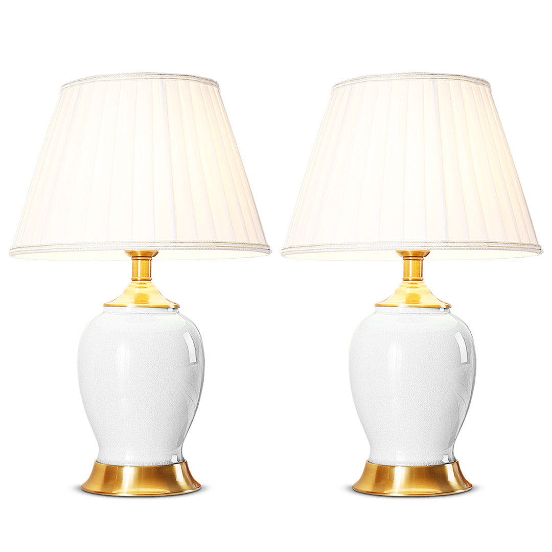 SOGA 2X Ceramic Oval Table Lamp with Gold Metal Base Desk Lamp White $ 344.50
