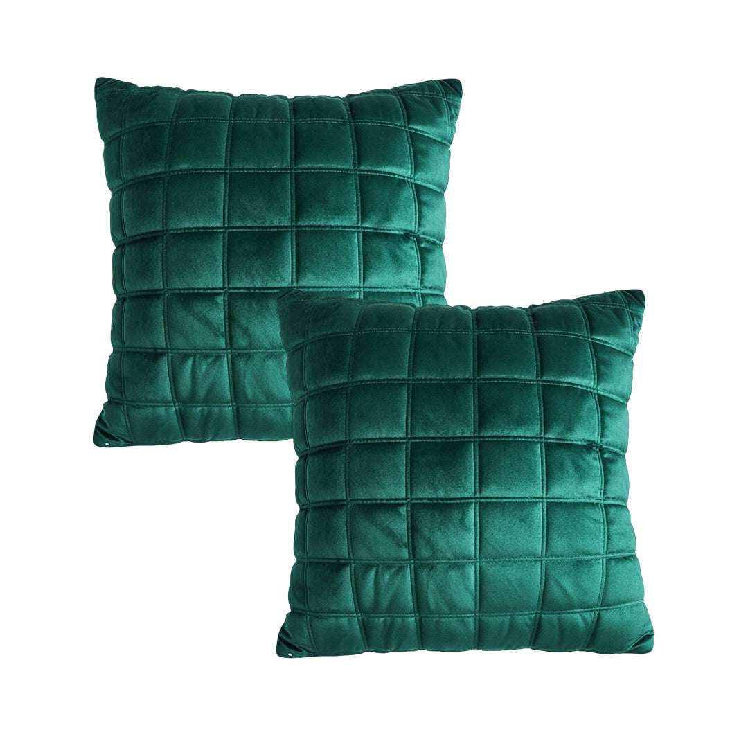 SOGA 2X Quilted Cushion 50cm Emerald Green Grid Pattern Soft Padded Decorative Throw Pillow $ 119
