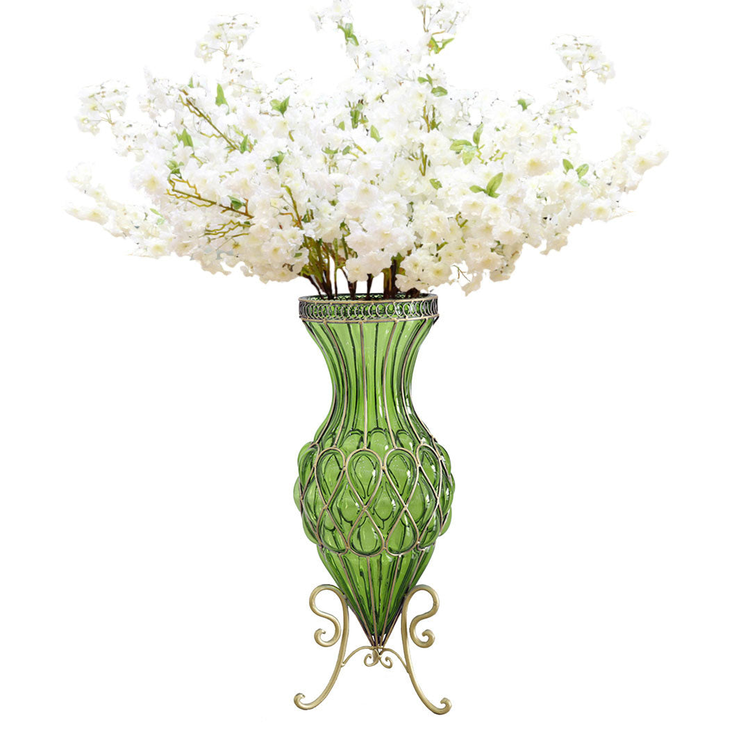 SOGA 67cm Green Glass Tall Floor Vase with 10pcs White Artificial Fake Flower Set $ 488.90