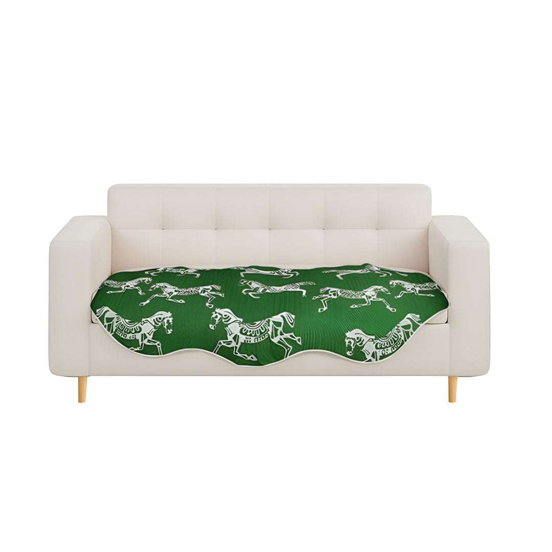 SOGA Three-Seater Green Horse Print 90x210cm Throw Blanket Sofa Cover $ 125