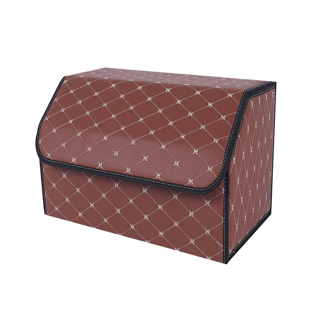SOGA Leather Car Boot Collapsible Foldable Trunk Cargo Organizer Portable Storage Box Coffee/Gold Stitch Medium $ 44.50