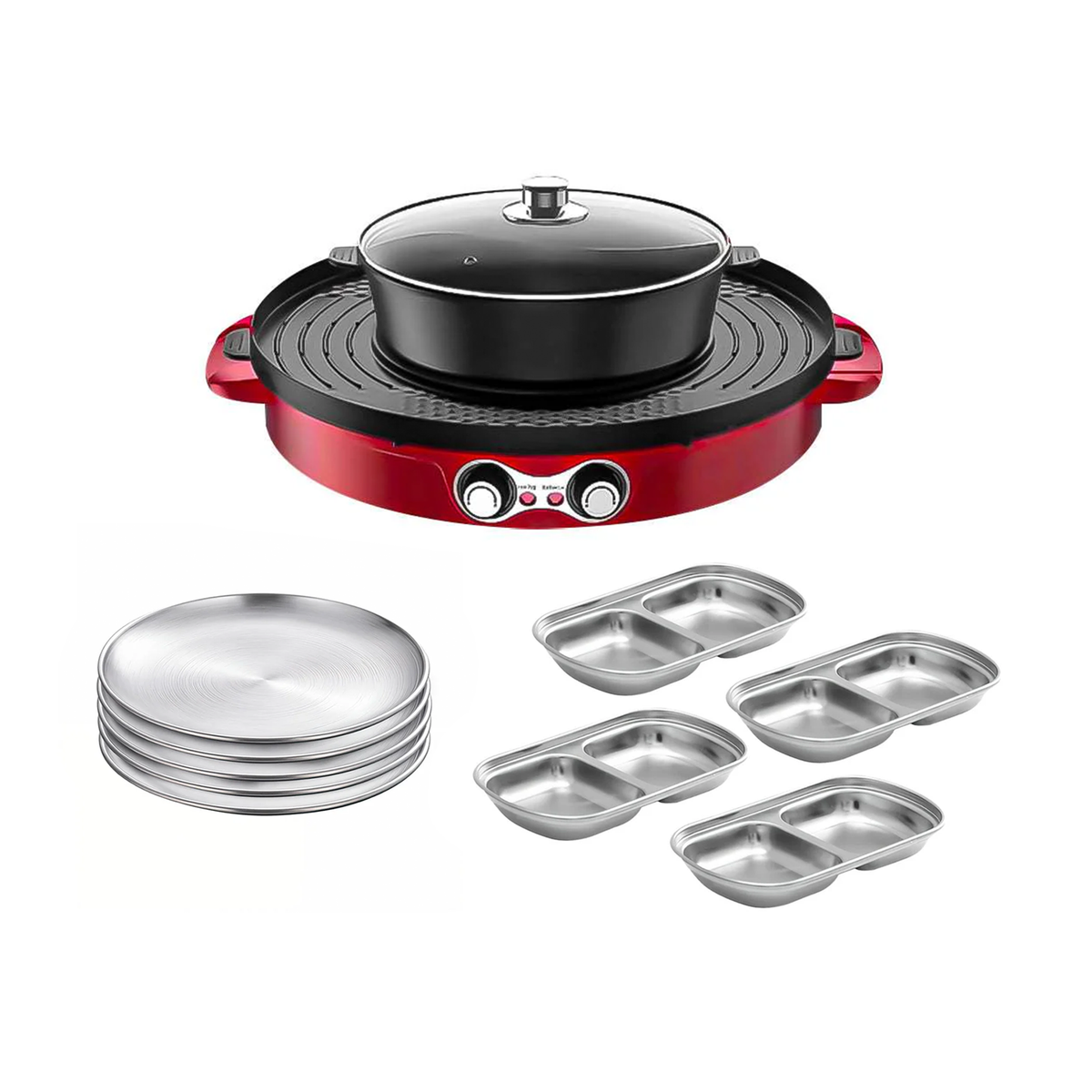 SOGA Kitchenware Bundle – 2-in-1 Electric Hot Pot BBQ Grill with Silver Grilling Plate & Sauce Pan $ 287
