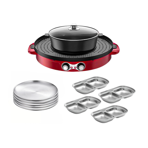 SOGA Kitchenware Bundle L – 2-in-1 Electric Hot Pot BBQ Grill with Silver Grilling Plate & Sauce Pan $ 287