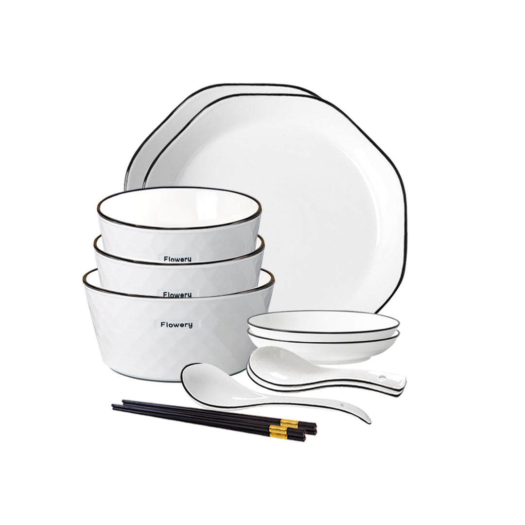 SOGA Diamond Pattern Ceramic Dinnerware Crockery Soup Bowl Plate Server Kitchen Home Decor Set of 8 $ 79.90