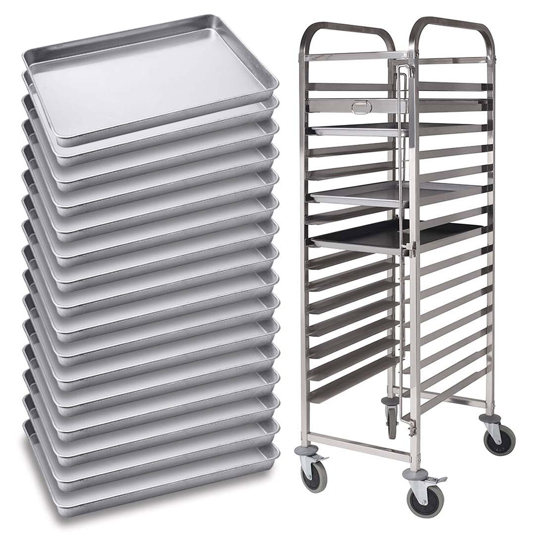 SOGA Gastronorm Trolley 16 Tier Stainless Steel with 60*40*5cm Aluminum Baking Pan Cooking Tray for Bakers $ 921.50