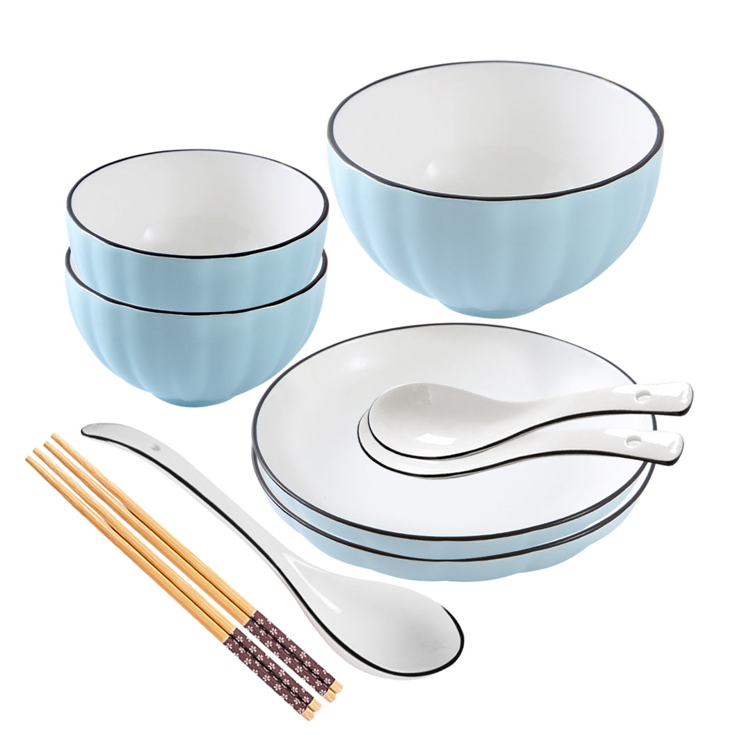 SOGA Blue Japanese Style Ceramic Dinnerware Crockery Soup Bowl Plate Server Kitchen Home Decor Set of 7 $ 57.90