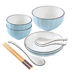 SOGA Blue Japanese Style Ceramic Dinnerware Crockery Soup Bowl Plate Server Kitchen Home Decor Set of 7 $ 57.90