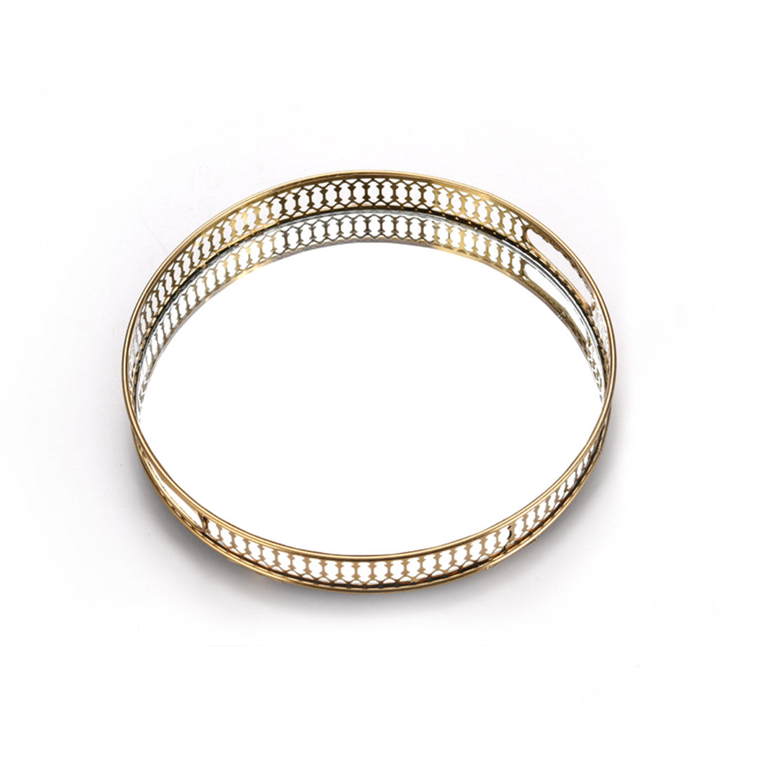 SOGA 32cm Gold Round Ornate Mirror Glass Metal Tray Vanity Makeup Perfume Jewelry Organiser with Handles $ 71.50