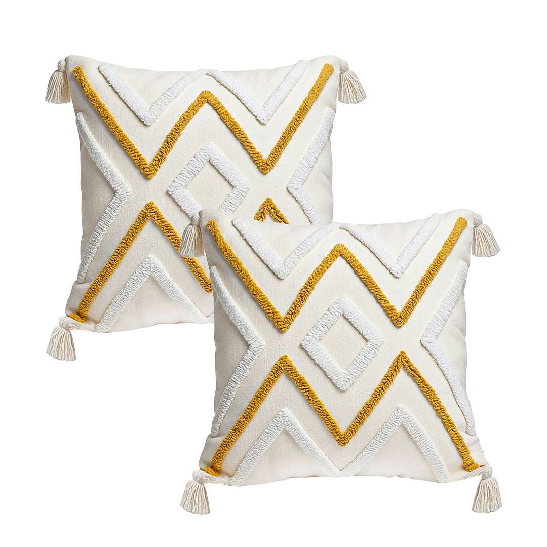 SOGA 2X Boho Tufted Cushion 45cm Tassel Beige Yellow Geometric Chevron Throw Pillow $ 140