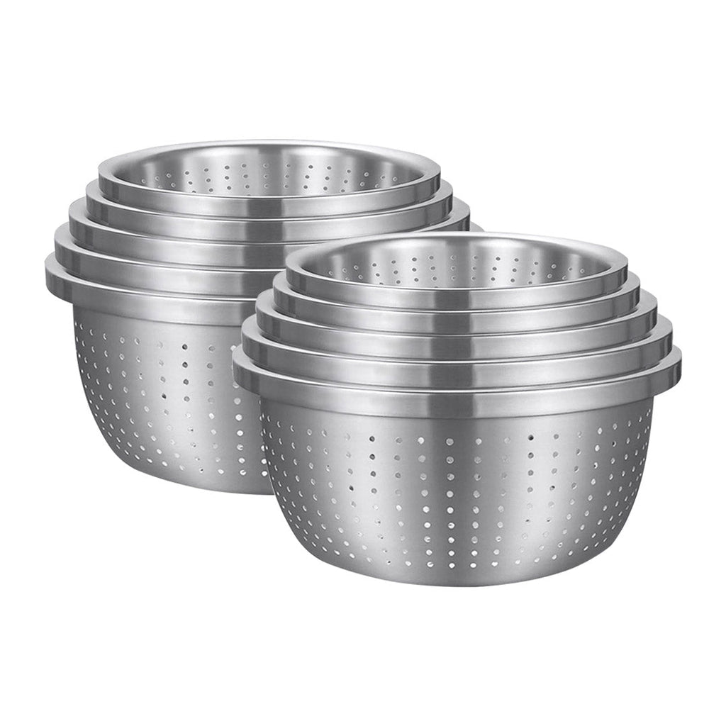 SOGA 2X Stainless Steel Nesting Basin Colander Perforated Kitchen Sink Washing Bowl Metal Basket Strainer Set of 5 $ 230.90