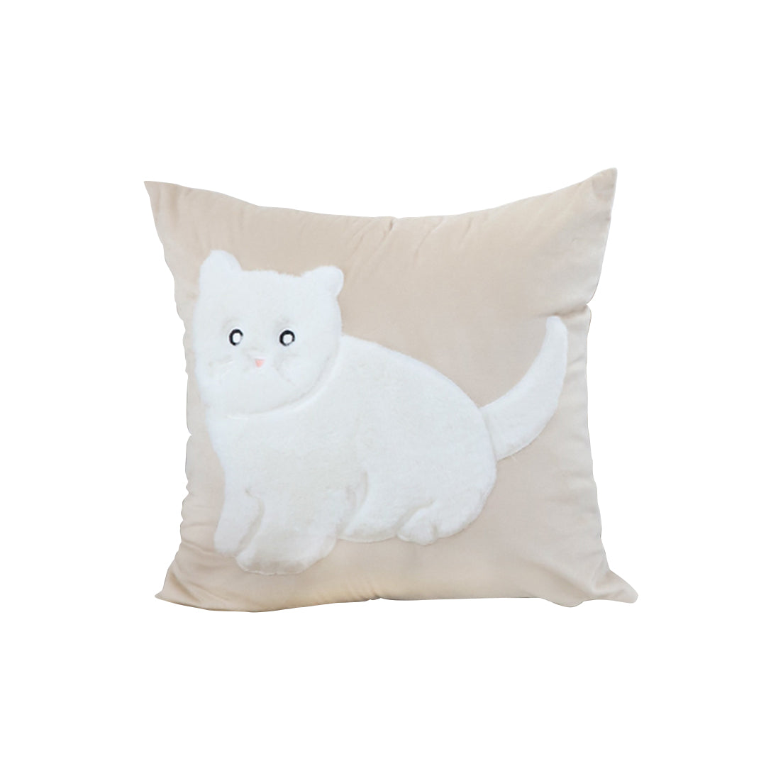 SOGA 45cm Throw Pillow Light Tan Square Cushion with Soft White Cat Design Decorative Home Decor $ 46.90
