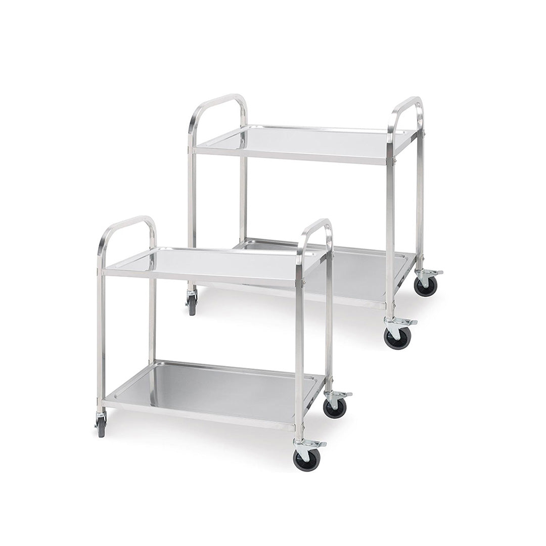 SOGA 2X 2 Tier Food Cart Utility Small2 Tier 81x46x85cm Stainless Steel Kitchen Dining Food Cart Trolley Utility Round Small $ 435.50
