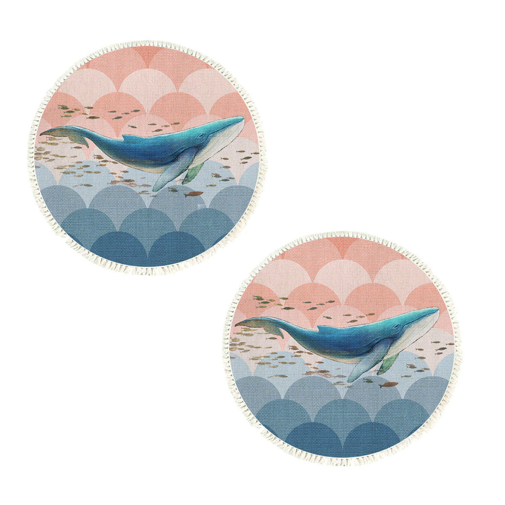 SOGA 2X 120cm Round Tassels Whale Print Area Rugs Home Decor $ 142.50