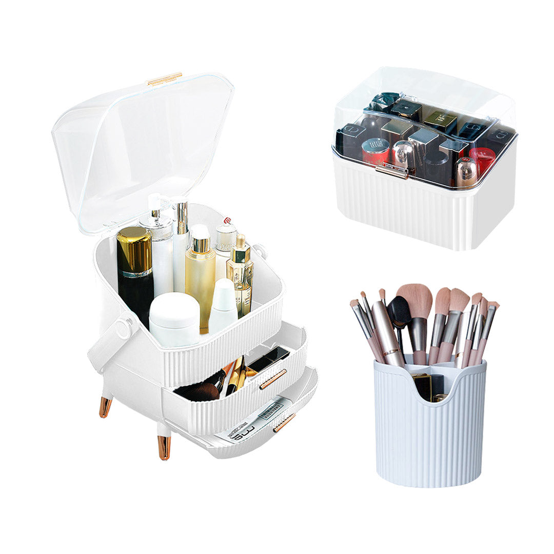 SOGA White Cosmetic Jewelry Storage Organiser Set Makeup Brush Lipstick Skincare Holder Jewelry Storage Box with Handle $ 91.50