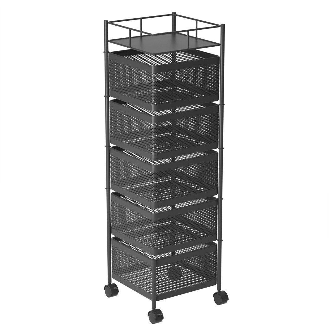 SOGA 5 Tier Steel Square Rotating Kitchen Cart Multi-Functional Shelves Storage Organizer with Wheels $ 127.90