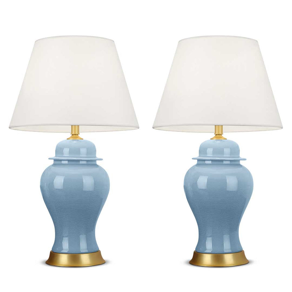 SOGA 2x Oval Ceramic Table Lamp with Gold Metal Base Desk Lamp Blue $ 410.90