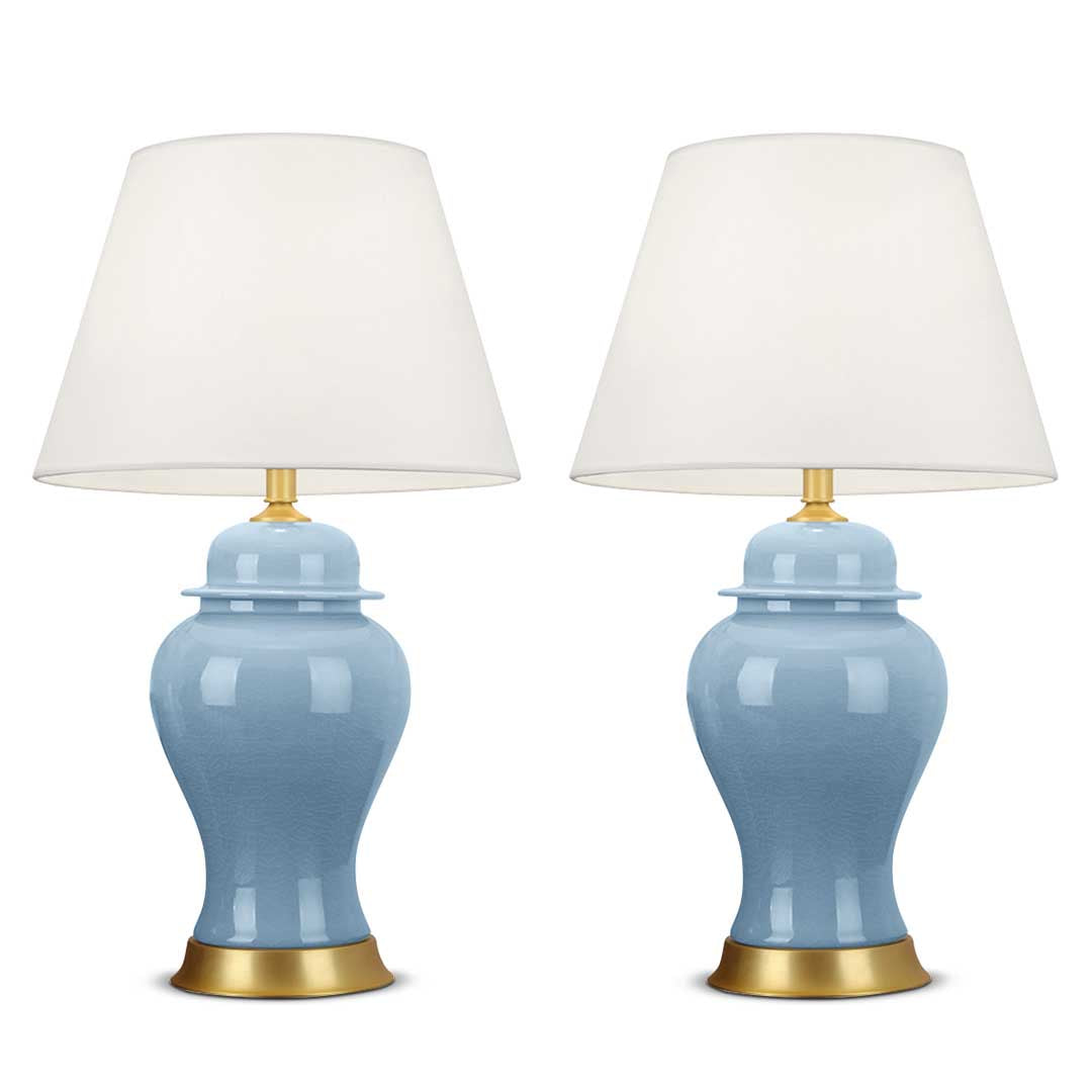 SOGA 2x Oval Ceramic Table Lamp with Gold Metal Base Desk Lamp Blue $ 410.90