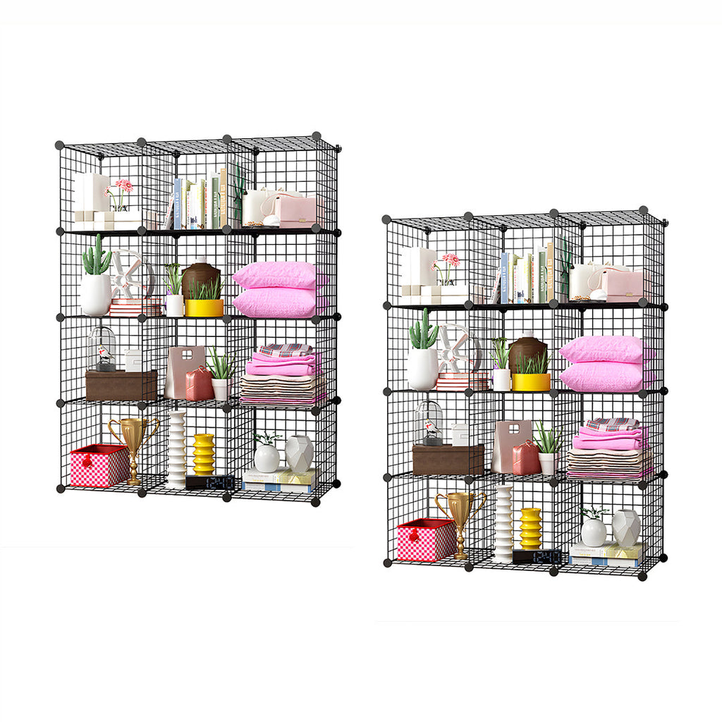 SOGA 2X Black Portable 12-Cube Storage Organiser Foldable DIY Modular Grid Space Saving Shelf $ 237.50