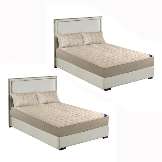 SOGA 2X Beige 183cm Wide Mattress Cover Thick Quilted Stretchable Bed Spread Sheet Protector with Pillow Covers $ 237.50