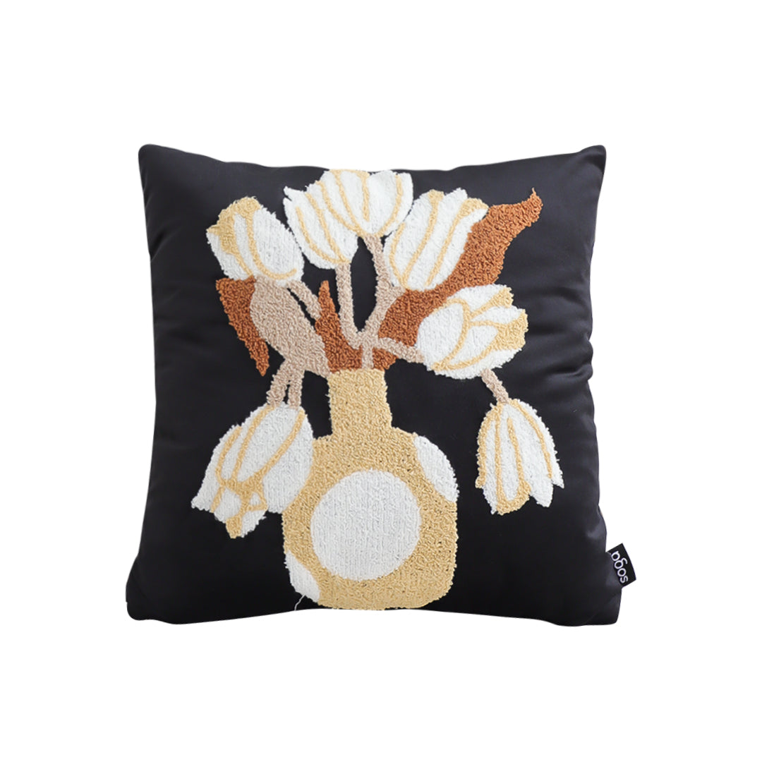 SOGA 45cm Black White Gold Floral Vase Embroidered Throw Pillow $ 61.50
