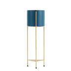 SOGA 2 Layer 65cm Gold Metal Plant Stand with Blue Flower Pot Holder Corner Shelving Rack Indoor Display $ 144.50
