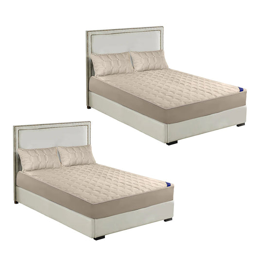 SOGA 2X Beige 153cm Wide Mattress Cover Thick Quilted Stretchable Bed Spread Sheet Protector with Pillow Covers $ 215.50