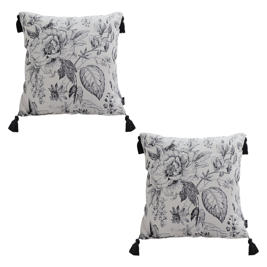 SOGA 2X 50cm Throw Pillow Black and White Elegant Floral Print with Tassel Accents Home Decor $ 118.90