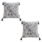 SOGA 2X 50cm Throw Pillow Black and White Elegant Floral Print with Tassel Accents Home Decor $ 118.90