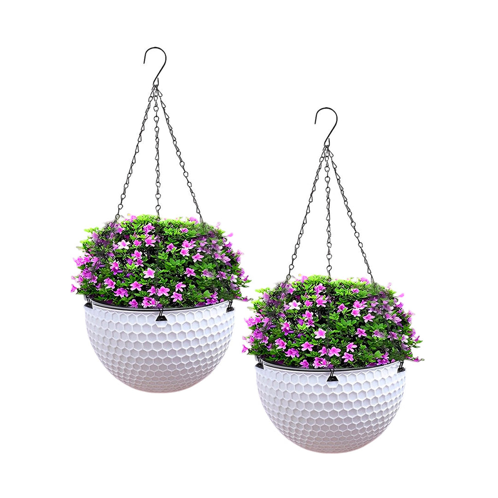 SOGA 2X White Medium Hanging Resin Flower Pot Self Watering Basket Planter Outdoor Garden Decor $ 65.50