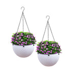 SOGA 2X White Medium Hanging Resin Flower Pot Self Watering Basket Planter Outdoor Garden Decor $ 65.50