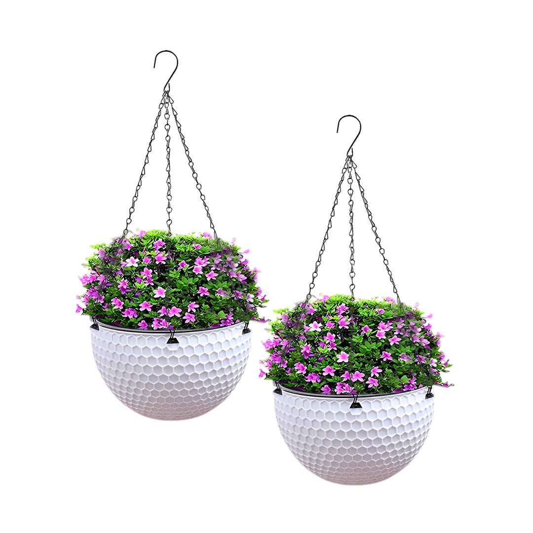 SOGA 2X White Medium Hanging Resin Flower Pot Self Watering Basket Planter Outdoor Garden Decor $ 65.50