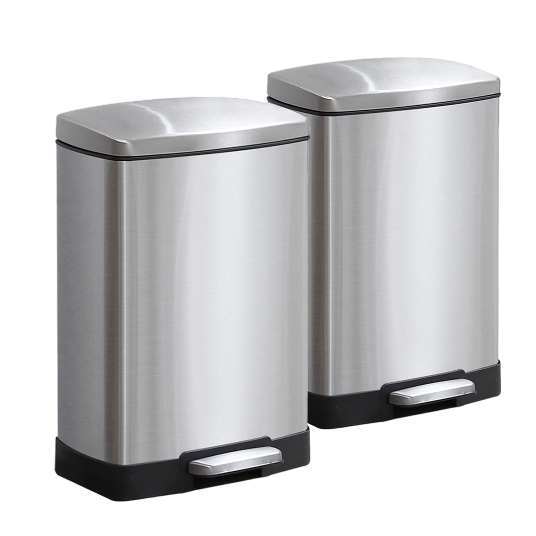 SOGA 2X Foot Pedal Stainless Steel Rubbish Recycling Garbage Waste Trash Bin Rectangular Shape 12L Silver $ 172.90
