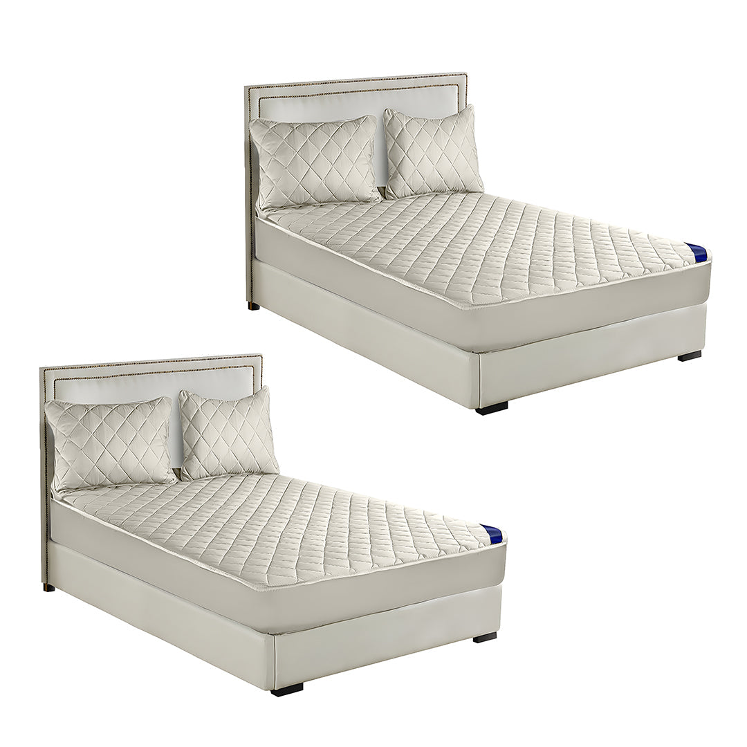 SOGA 2X White 183cm Wide Cross-Hatch Mattress Cover Thick Quilted Stretchable Bed Spread Sheet Protector with Pillow Covers $ 237.50